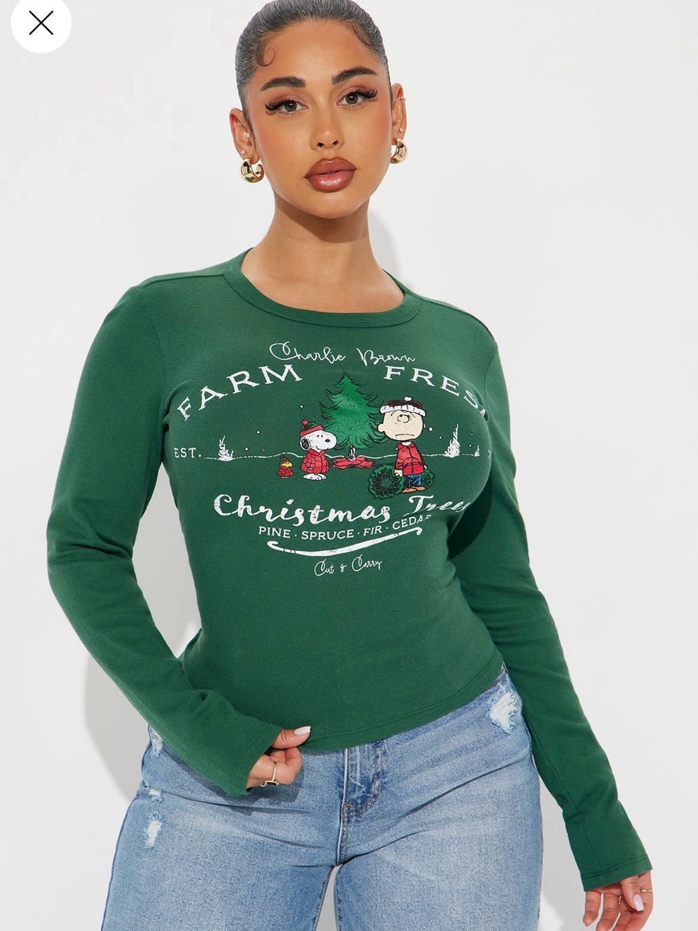 Fashion Nova Charlie Brown & Snoopy Christmas Ribbed Long Sleeve Tee-Various Sz🎄